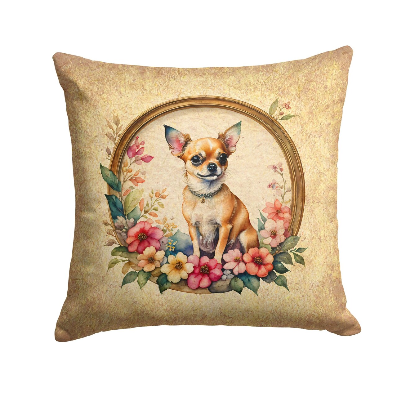 Edge Collections - 14" X 14" - Multicolor - Chihuahua and Flowers Decorative Throw Pillow - 1 Piece